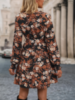 Rochie Scurta Natasa Neagra cu Print Floral Maro - imagine 2