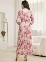 Rochie Lunga Anuska Roz Plisata cu Print Floral - imagine 2