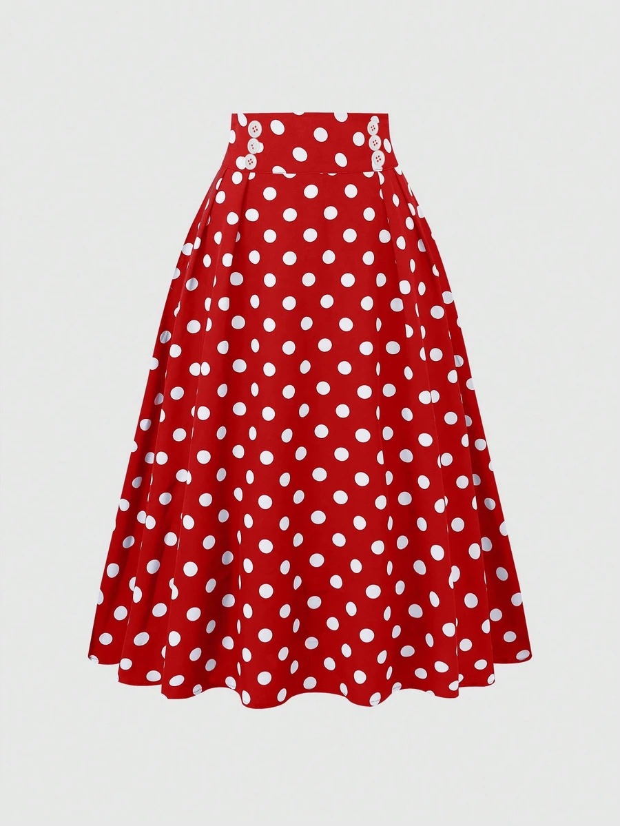 7094 Fusta Midi Tiana Rosie cu Buline Albe - imagine 1