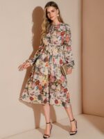 Rochie Midi Katia Bej cu Print Floral