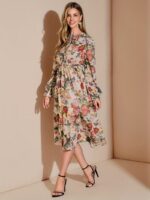 Rochie Midi Katia Bej cu Print Floral - imagine 4