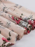 Rochie Lunga Farin Bej cu Imprimeu Floral - imagine 3