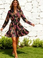 Rochie Scurta Alma Neagra Cu Imprimeu Floral - imagine 4