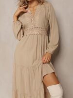 Rochie Midi Amirah Bej cu Dantela - imagine 4