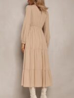 Rochie Midi Amirah Bej cu Dantela - imagine 2