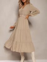 Rochie Midi Amirah Bej cu Dantela - imagine 3