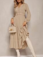 Rochie Midi Amirah Bej cu Dantela