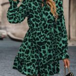 Rochie Scurta Dorena Verde cu Print Leopard - imagine 6