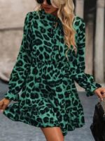 Rochie Scurta Dorena Verde cu Print Leopard - imagine 5