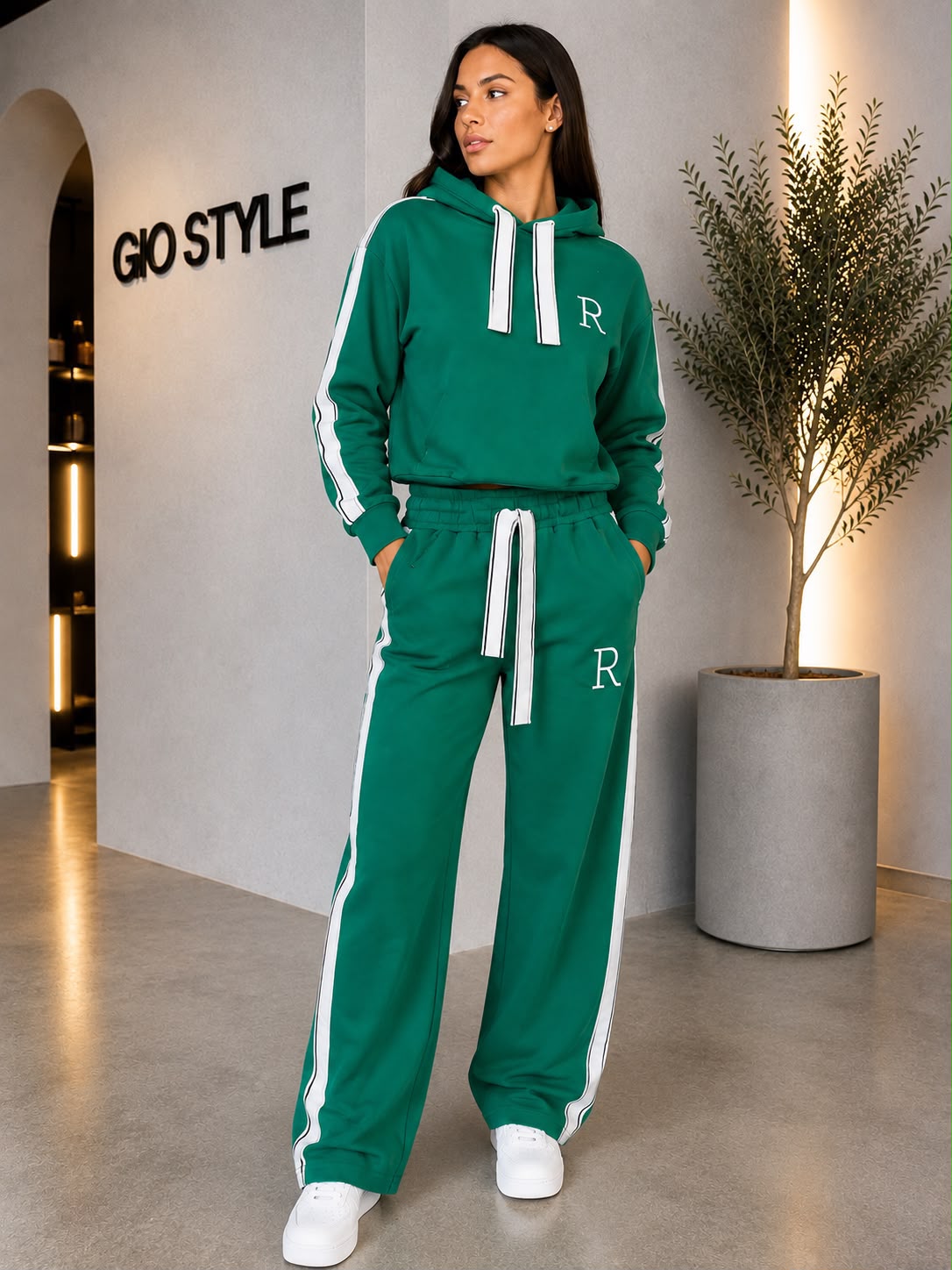 7161 Trening format din bluza si pantalon Marlina Verde - imagine 1