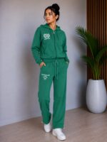 Trening format din bluza cu fermoar si pantalon Samera Verde