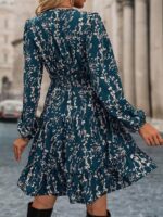 Rochie Scurta Federica Turcoaz cu Imprimeu Floral Alb - imagine 2