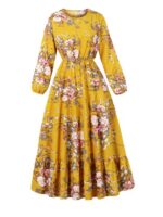 Rochie Midi Branka Galbena cu Print Floral - imagine 5