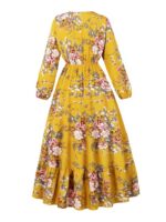 Rochie Midi Branka Galbena cu Print Floral - imagine 3