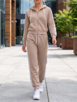 Trening format din bluza cu fermoar si pantalon Kersten Bej - imagine 3