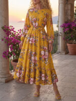 Rochie Midi Branka Galbena cu Print Floral