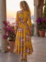 Rochie Midi Branka Galbena cu Print Floral - imagine 2