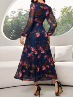 Rochie Lunga Lizzie Bleumarin cu Print Floral - imagine 2