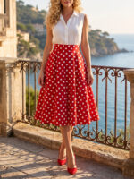 Fusta Midi Tiana Rosie cu Buline Albe - imagine 2