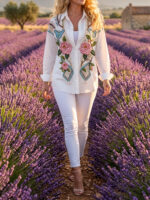 Camasa Dama Samirah Alba cu Print Floral - imagine 4