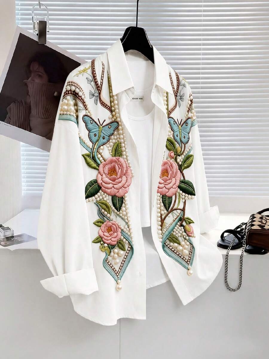 8065 Camasa Dama Samirah Alba cu Print Floral - imagine 1