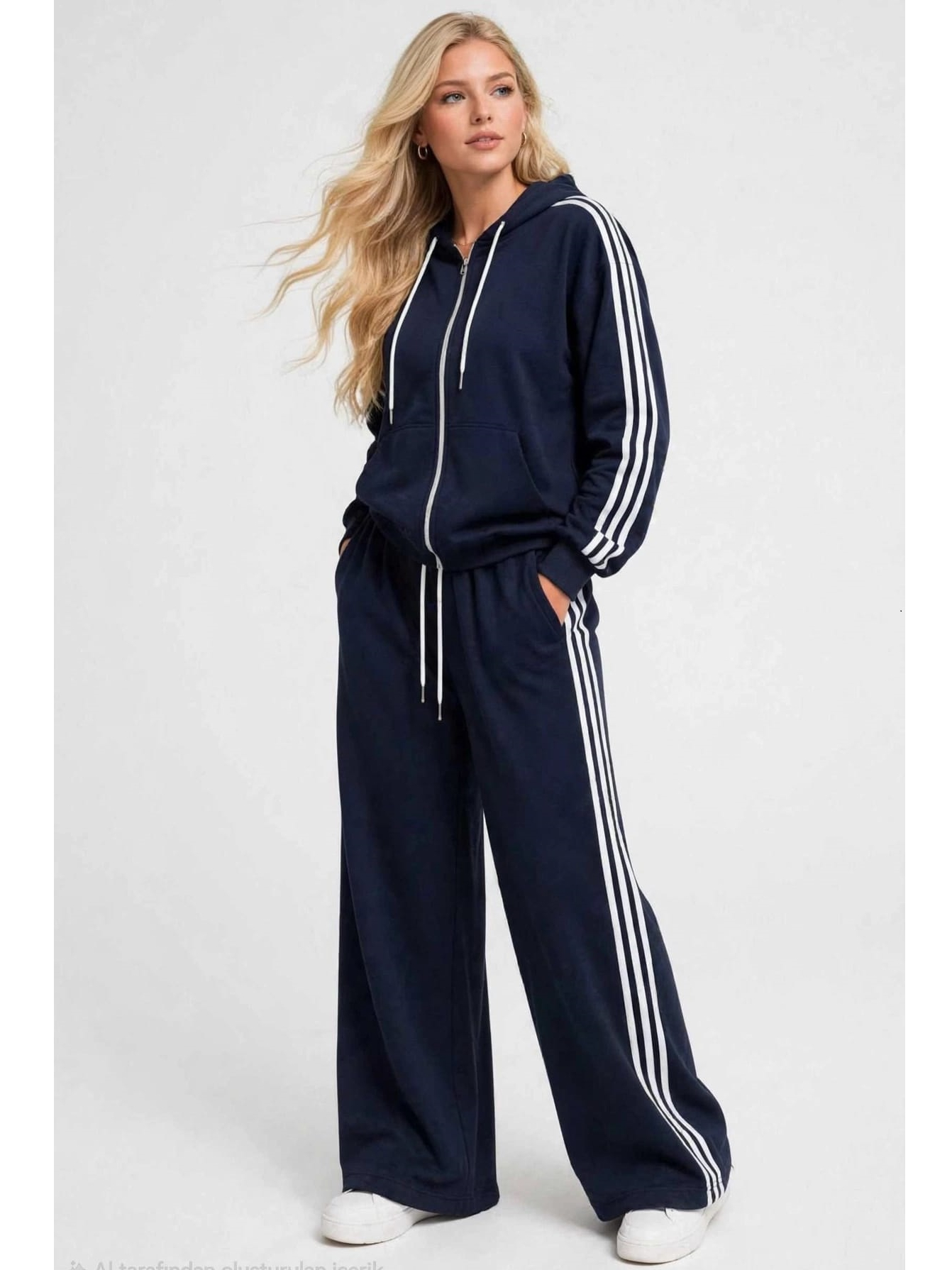 8093 Trening format din bluza cu fermoar si pantalon Atena Bleumarin - imagine 1