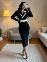 Rochie Midi Analinda Neagra cu Dungi Albe - imagine 5