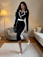 Rochie Midi Analinda Neagra cu Dungi Albe - imagine 4