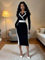 Rochie Midi Analinda Neagra cu Dungi Albe - imagine 3