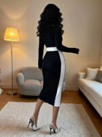 Rochie Midi Analinda Neagra cu Dungi Albe - imagine 2
