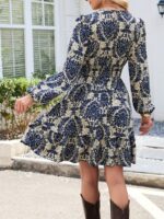 Rochie Scurta Tensa Gri cu Print Geometric Bleumarin - imagine 2