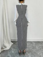 Rochie Lunga Selinda Alb Negru cu Maneci Albe - imagine 2