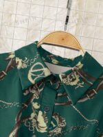 Rochie Lunga Dalima Verde cu Print Geometric Auriu - imagine 4