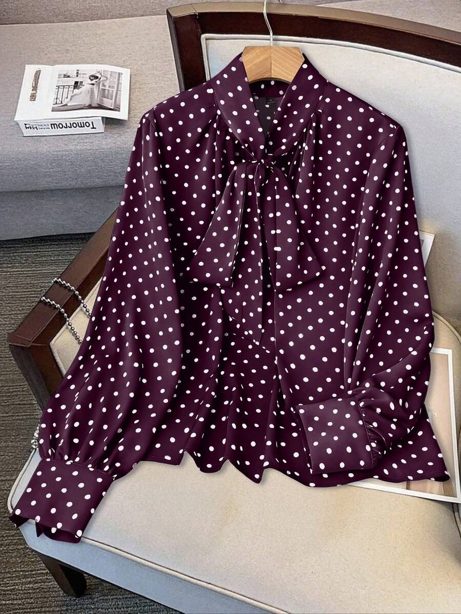 8178 Bluza Dama Thamara Mov cu Buline Albe - imagine 1