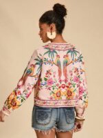 Jacheta Dama Marithe Roz cu Print Tropical - imagine 5