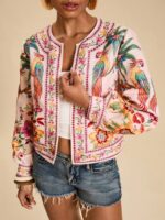 Jacheta Dama Marithe Roz cu Print Tropical - imagine 4