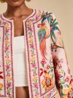 Jacheta Dama Marithe Roz cu Print Tropical - imagine 3