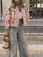 Jacheta Dama Marithe Roz cu Print Tropical - imagine 2