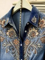 Camasa Dama Anca Imitatie Denim cu Print Floral - imagine 5