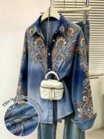 Camasa Dama Anca Imitatie Denim cu Print Floral - imagine 4