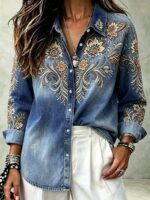 Camasa Dama Anca Imitatie Denim cu Print Floral