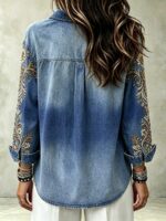 Camasa Dama Anca Imitatie Denim cu Print Floral - imagine 2