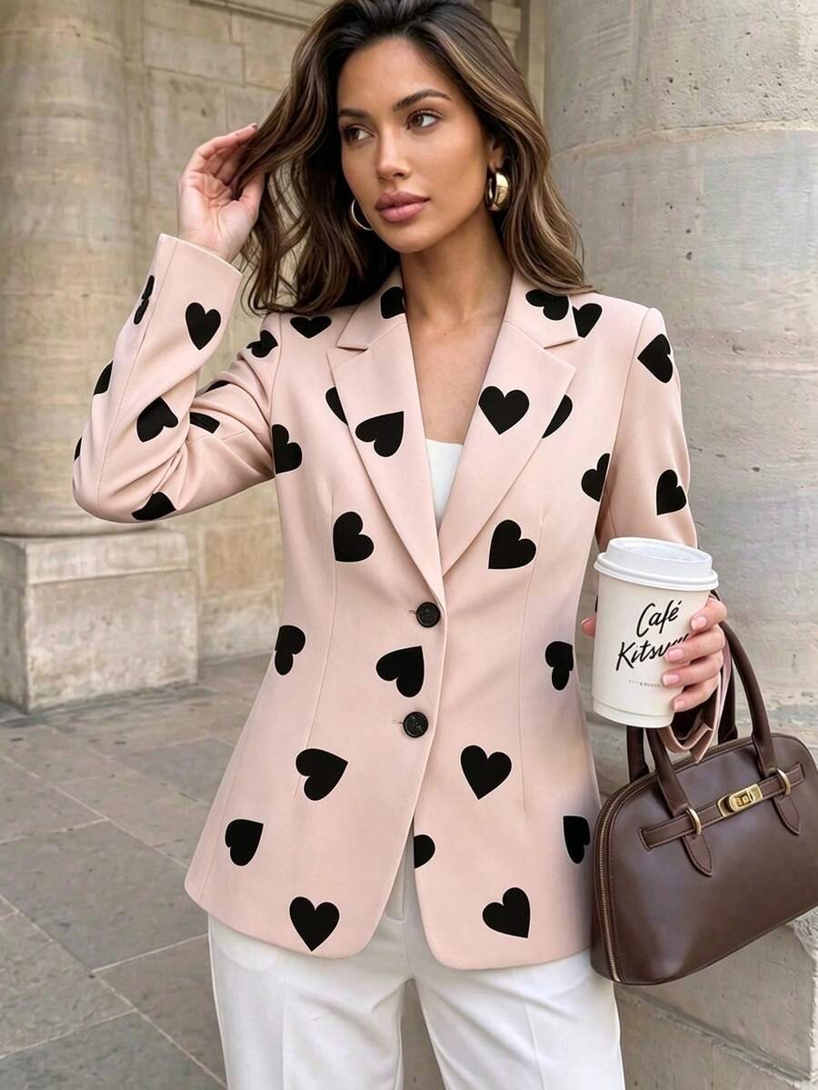 8253 Sacou Dama Bereth Roz cu Print Inimi Negre - imagine 1