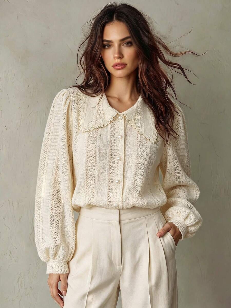 8293 Bluza Dama Justine Dantela Crem - imagine 1