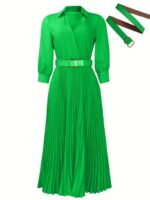 Rochie Lunga Astoria Verde Plisata - imagine 3