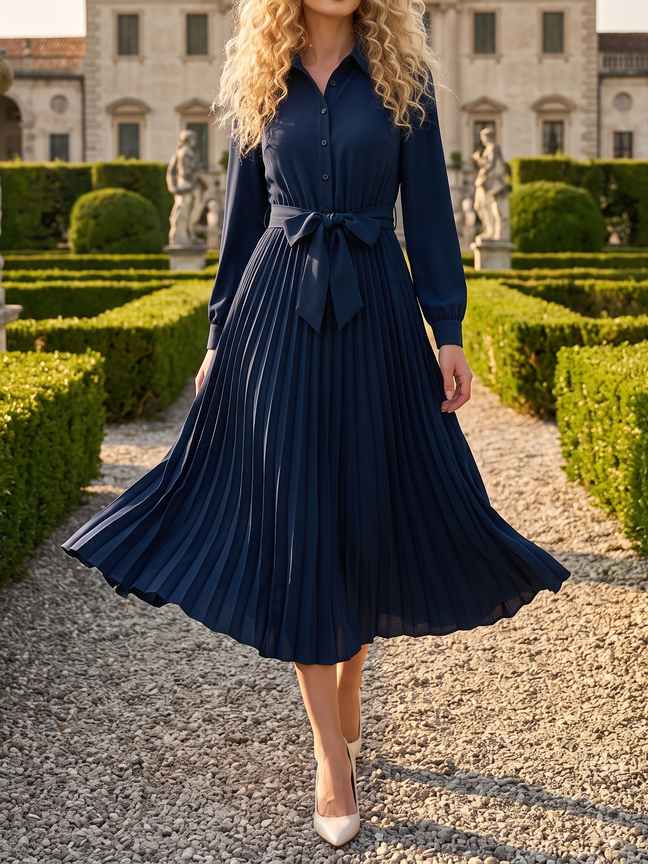 9142 Rochie Midi Junette Bleumarin cu Cordon - imagine 1