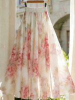 Fusta Midi Anelisa Bej cu Print Floral - imagine 3