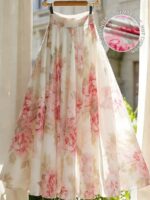 Fusta Midi Anelisa Bej cu Print Floral - imagine 2