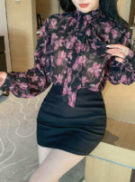 Bluza Dama Lynda Neagra cu Print Floral - imagine 4