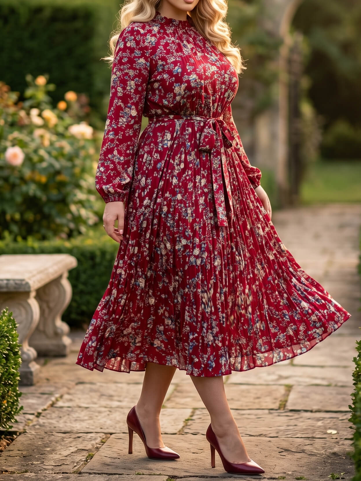 9322 (1) Rochie Lunga Dora Rosie cu Print Floral - Marimi Mari - imagine 1